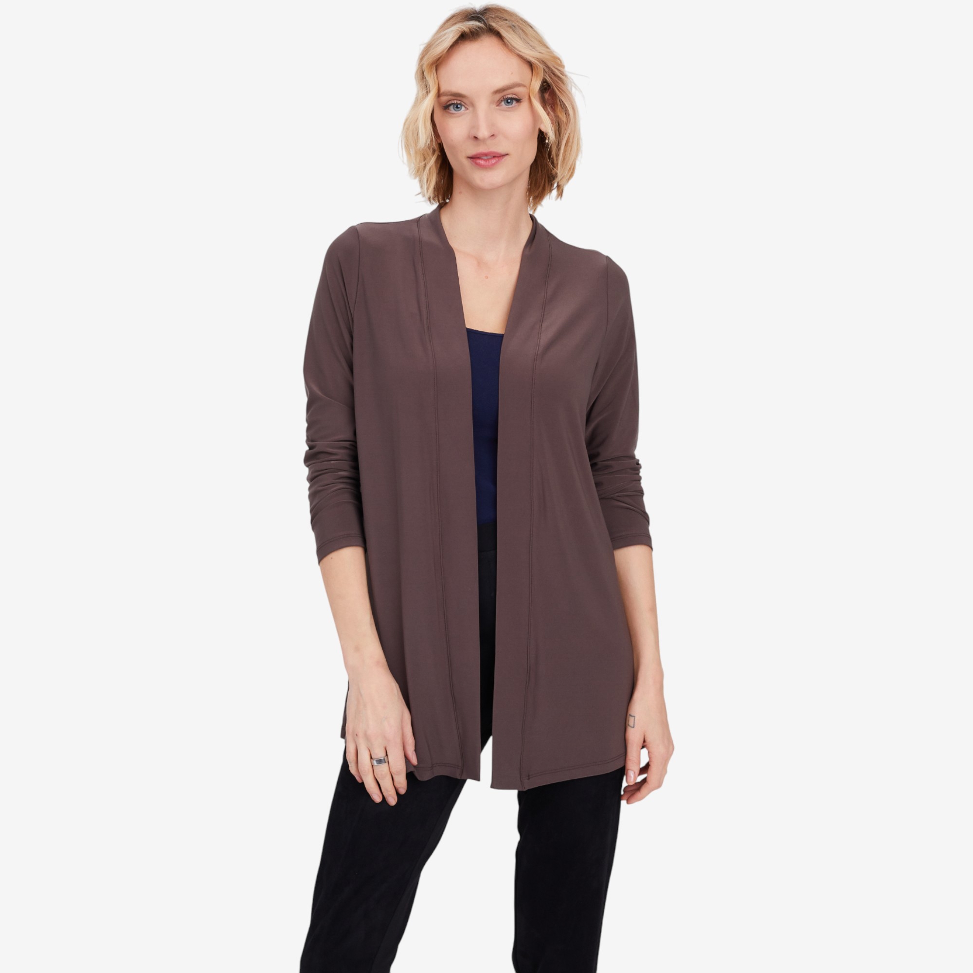 Kim & Co. Deluxe Brazil Knit Long Sleeve Cardigan with Side Slits