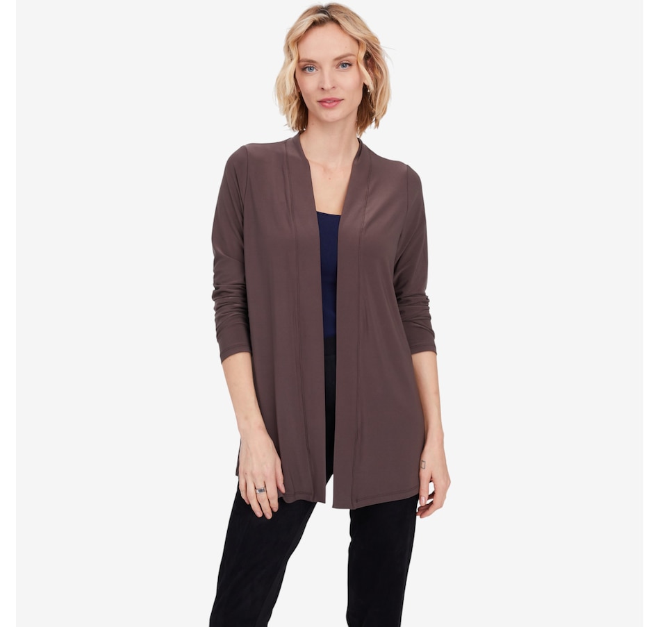 Image 104145_CHBRN.jpg, Product 104-145 / Price $54.88, Kim & Co. Deluxe Brazil Knit Long Sleeve Cardigan with Side Slits from Kim & Co. on TSC.ca's Fashion department