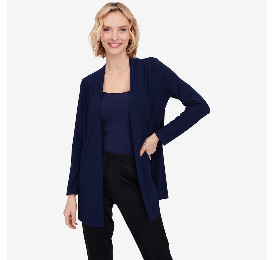 Image 104145_NVY.jpg, Product 104-145 / Price $54.88, Kim & Co. Deluxe Brazil Knit Long Sleeve Cardigan with Side Slits from Kim & Co. on TSC.ca's Fashion department