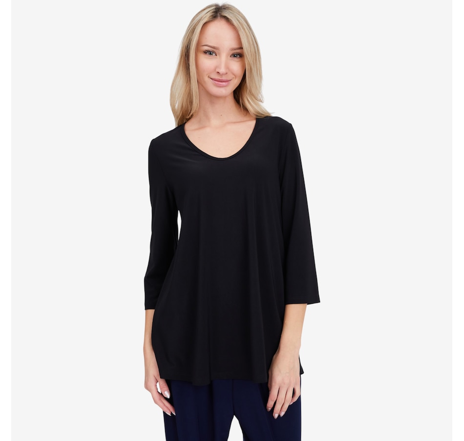 Image 104146_BLK.jpg, Product 104-146 / Price $49.99, Kim & Co. Deluxe Brazil Knit 3/4 Length Sleeve Sweet V-Neck Tunic from Kim & Co. on TSC.ca's Fashion department