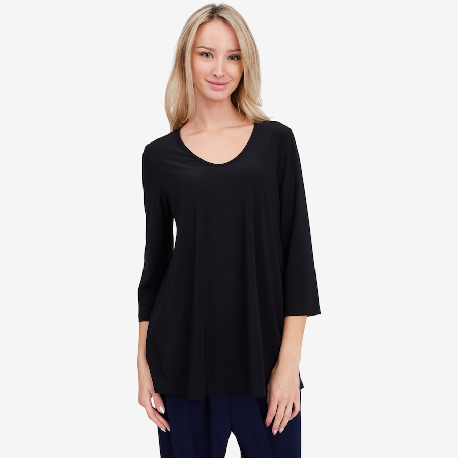 Image 104146_BLK.jpg, Product 104-146 / Price $29.33, Kim & Co. Deluxe Brazil Knit 3/4 Length Sleeve Sweet V-Neck Tunic from Kim & Co. on TSC.ca's Fashion department