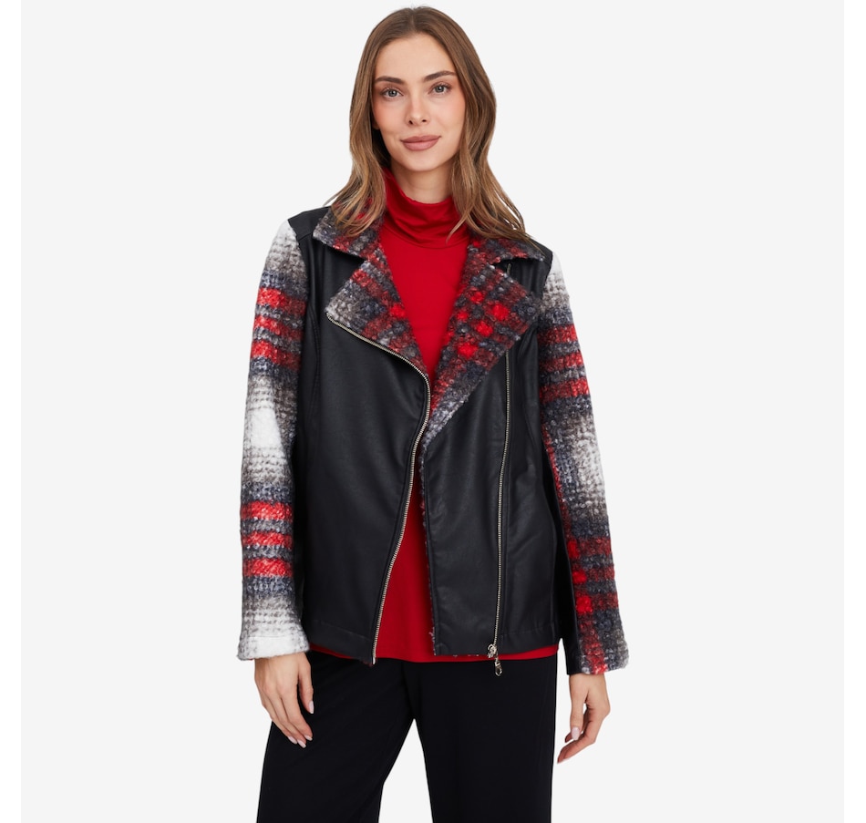 Image 104384_BKRE.jpg, Product 104-384 / Price $149.99, Mr. Max Belissima Boucle and Faux Leather Moto Jacket from Mr. Max on TSC.ca's Fashion department