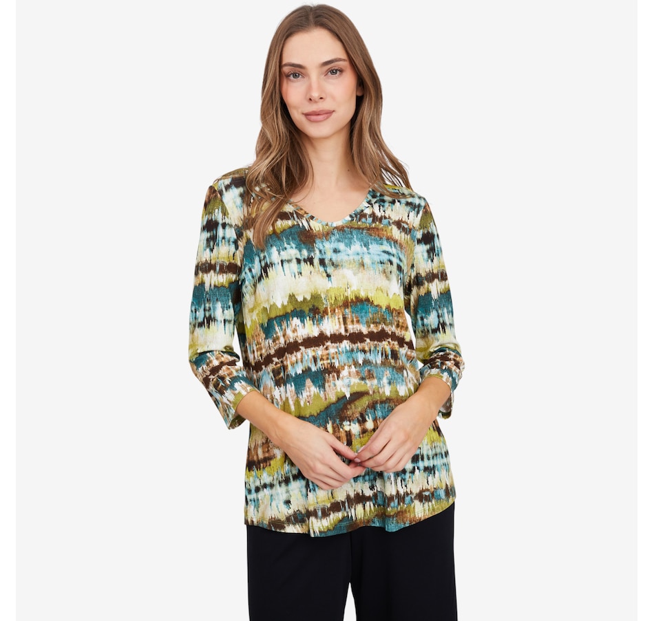 Image 104395_TLP.jpg, Product 104-395 / Price $69.99, Mr. Max Carla Viscose Print V-Neck Top from Mr. Max on TSC.ca's Fashion department