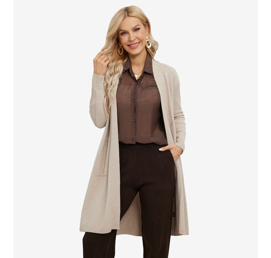Image 104402_BGE.jpg, Product 104-402 / Price $109.99, Orange Fashion Village Long Cardigan with Front Patch Pockets from Orange Fashion Village on TSC.ca's Fashion department