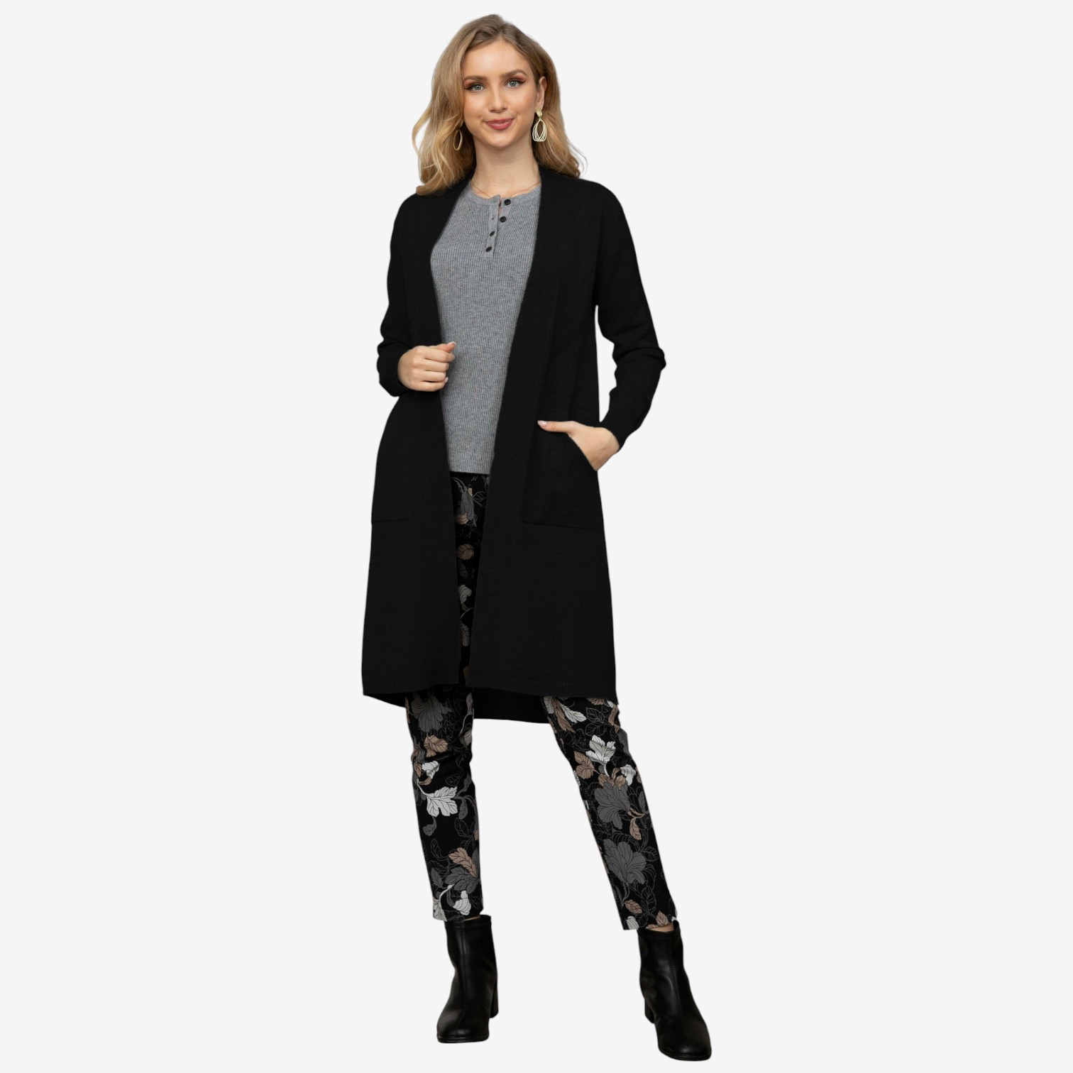Orange Fashion Village Long Cardigan with Front Patch Pockets - TSC.ca