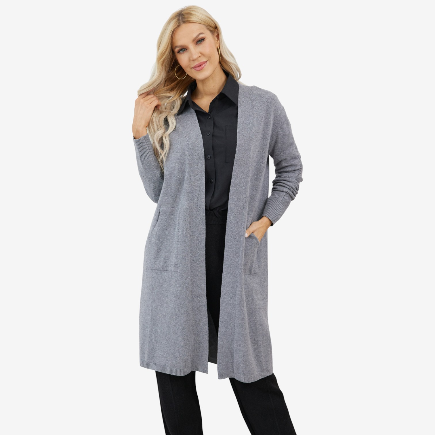 Orange Fashion Village Long Cardigan with Front Patch Pockets - TSC.ca