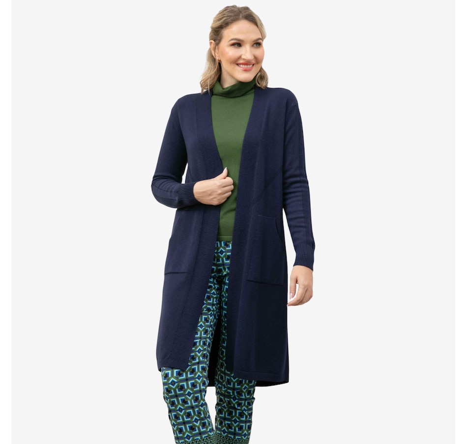 Image 104402_NVY.jpg, Product 104-402 / Price $109.99, Orange Fashion Village Long Cardigan with Front Patch Pockets from Orange Fashion Village on TSC.ca's Fashion department
