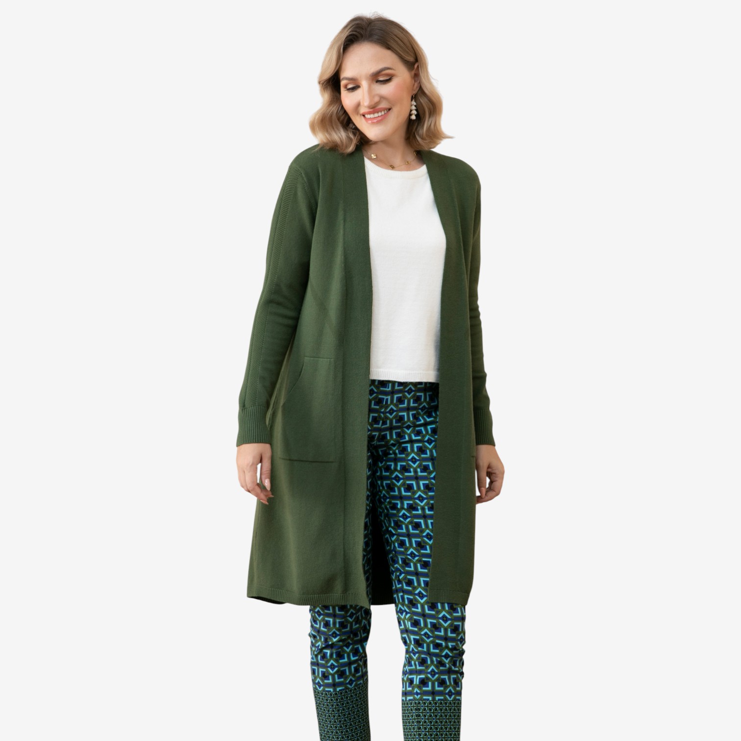 Orange Fashion Village Long Cardigan with Front Patch Pockets - TSC.ca