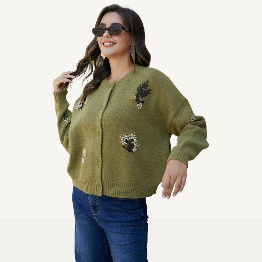 Image 104419_PEAR.jpg, Product 104-419 / Price $54.88, Orange Fashion Village Fleur Knit Cardigan from Orange Fashion Village on TSC.ca's Fashion department