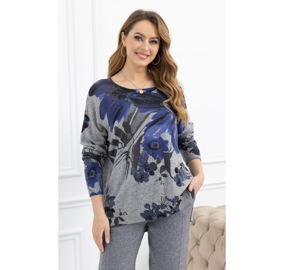 Image 104420_BLU.jpg, Product 104-420 / Price $79.99, Orange Fashion Linda's Printed Cashmere Feel Top from Orange Fashion Village on TSC.ca's Fashion department