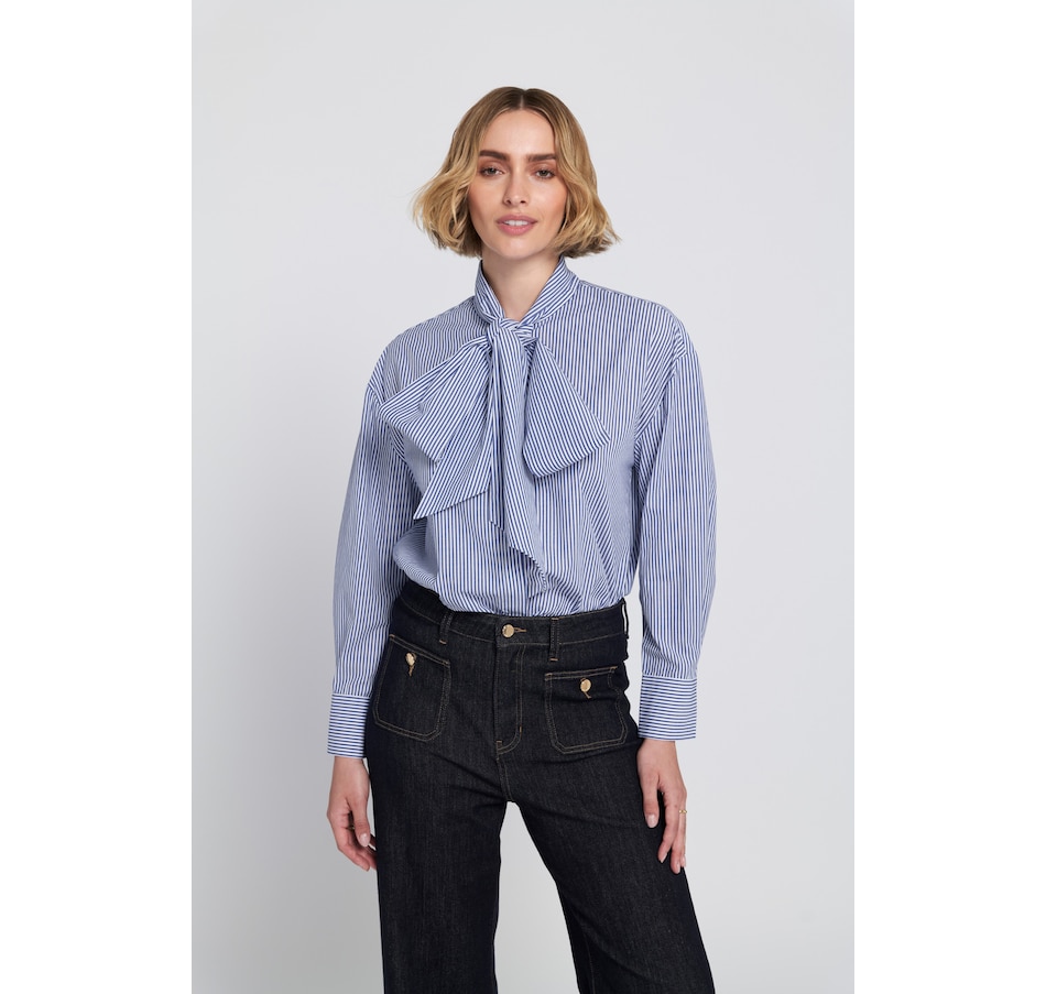 Image 104429_NVWH.jpg, Product 104-429 / Price $109.00, ELLE Stripe Bow Blouse from ELLE on TSC.ca's Fashion department