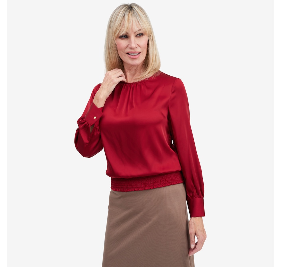 Image 104434_BRG.jpg, Product 104-434 / Price $140.00, Brian Bailey Satin Blouse from Brian Bailey on TSC.ca's Fashion department