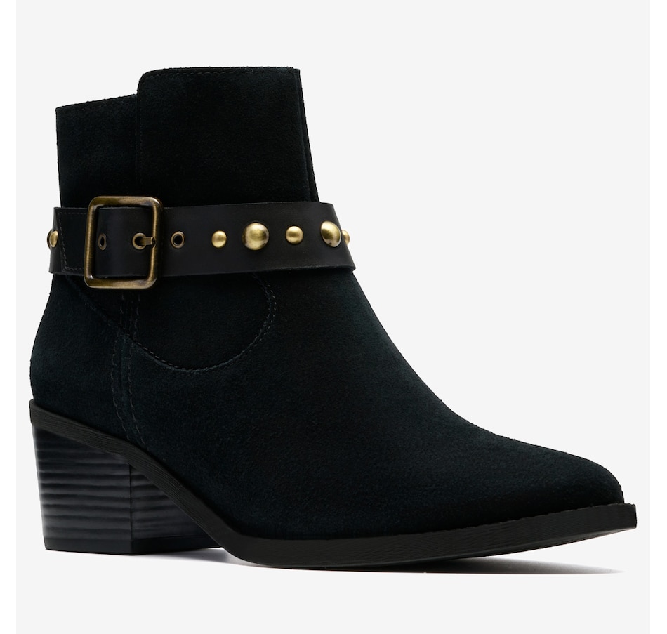 Image 104455_BLK.jpg, Product 104-455 / Price $200.00, Clarks Morzine Buckle Suede Ankle Boot from Clarks Footwear on TSC.ca's Shoes department