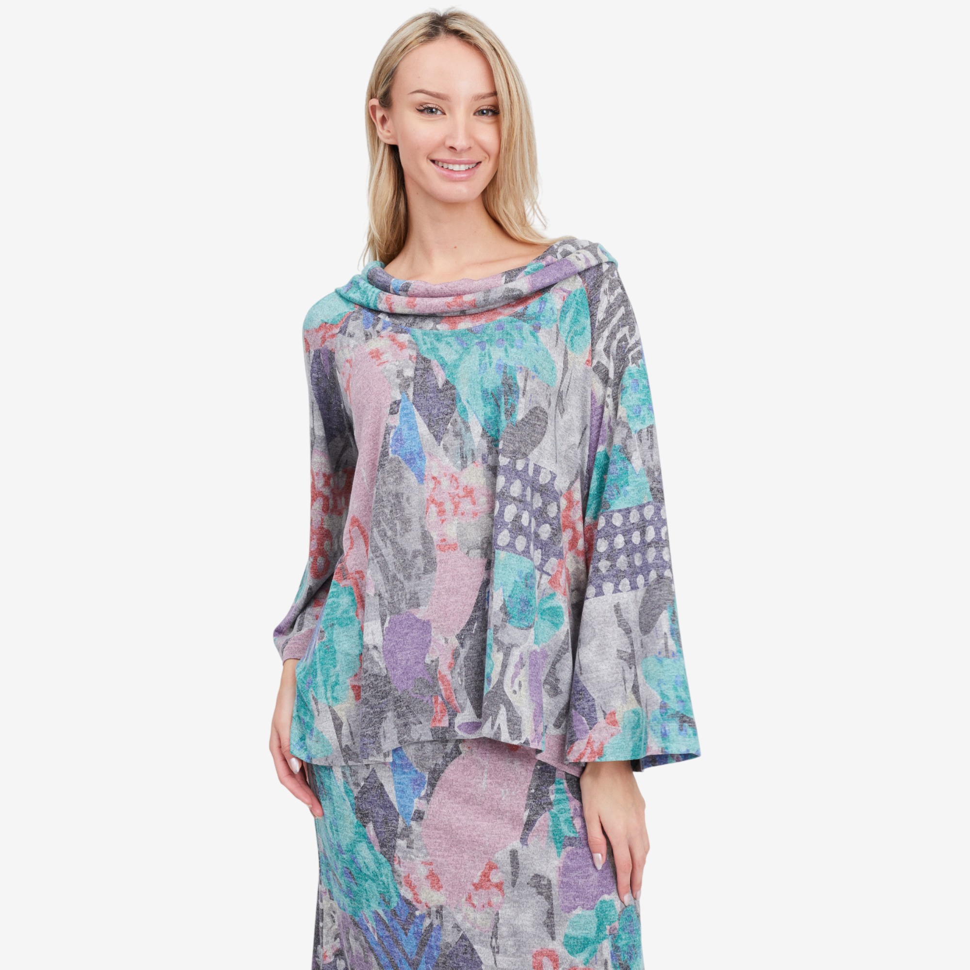 Marallis Draped Collar Raglan Flare Silhouette Sweater Knit Top