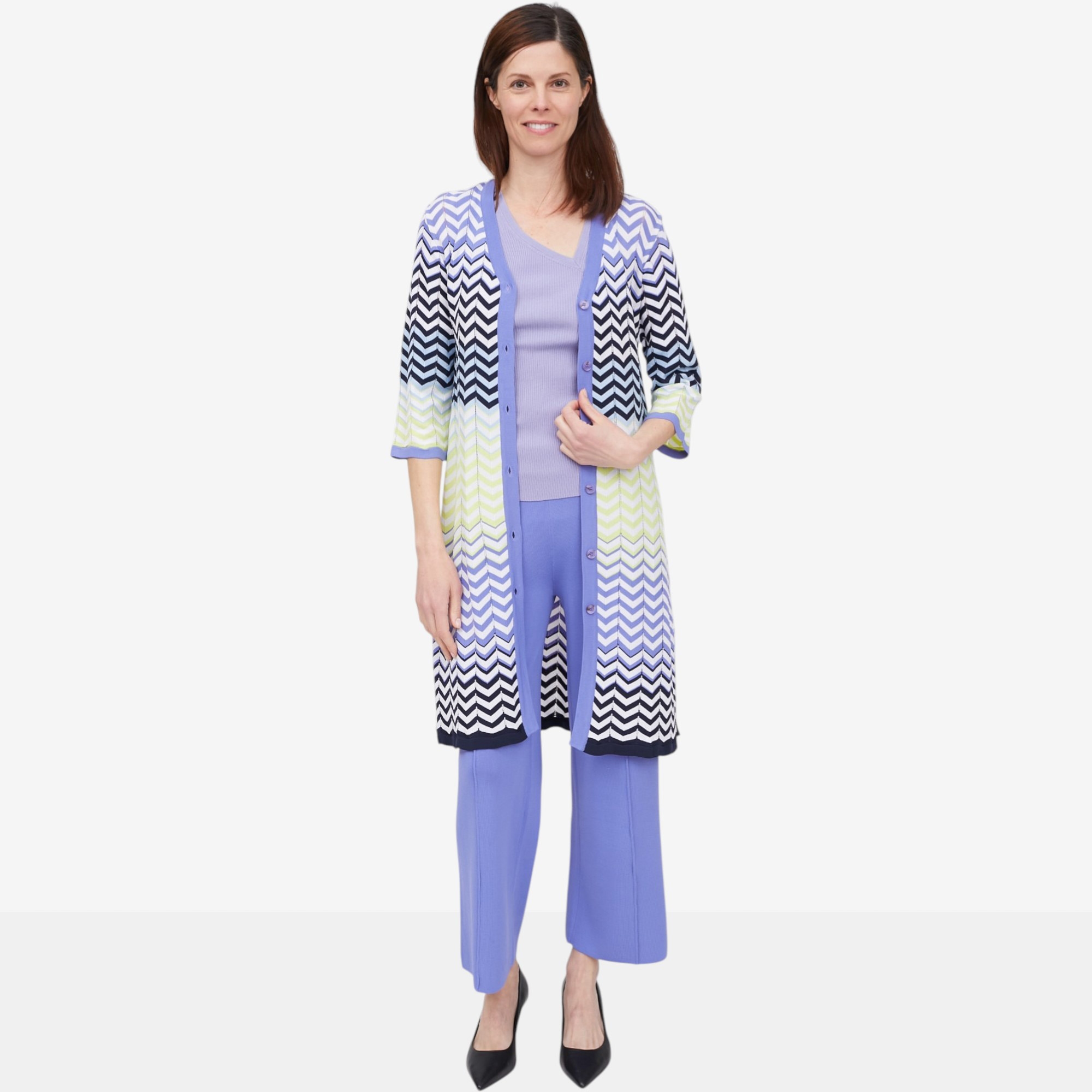 Why Not Zig Zag Knit 3/4 Sleeve Long Cardigan - TSC.ca
