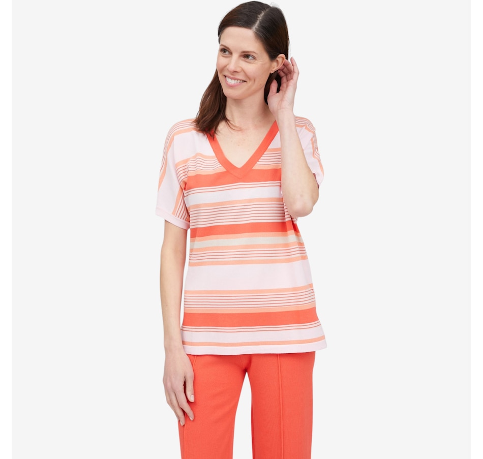 Image 104537_COST.jpg, Product 104-537 / Price $105.00, Why Not Loose Fit Deep V-Neck Multi-Stripe Top from Why Not on TSC.ca's Fashion department