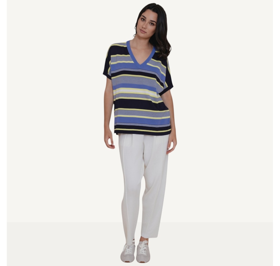 Image 104537_NVS.jpg, Product 104-537 / Price $105.00, Why Not Loose Fit Deep V-Neck Multi-Stripe Top from Why Not on TSC.ca's Fashion department