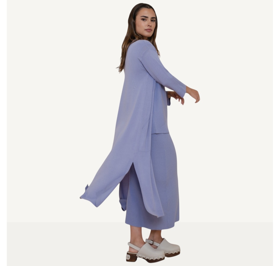 Image 104538_LAV.jpg, Product 104-538 / Price $140.00, Why Not Long Sleeve Cardigan with Pockets and Side Slits from Why Not on TSC.ca's Fashion department
