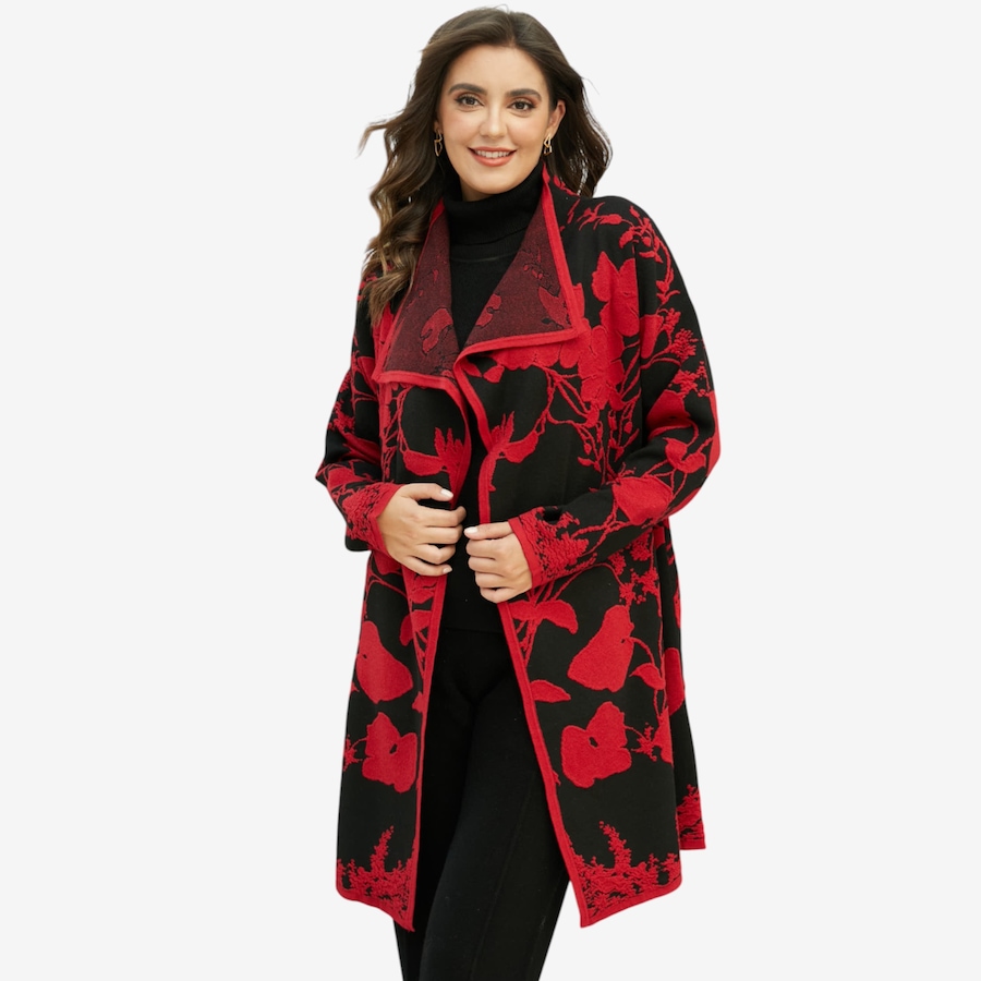 Image 104577_BKRE.jpg, Product 104-577 / Price $59.88, Orange Fashion Village Two-Tone Abstract Floral Jacquard Design Coat from Orange Fashion Village on TSC.ca's Fashion department