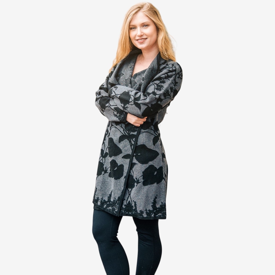 Image 104577_GYB.jpg, Product 104-577 / Price $59.88, Orange Fashion Village Two-Tone Abstract Floral Jacquard Design Coat from Orange Fashion Village on TSC.ca's Fashion department