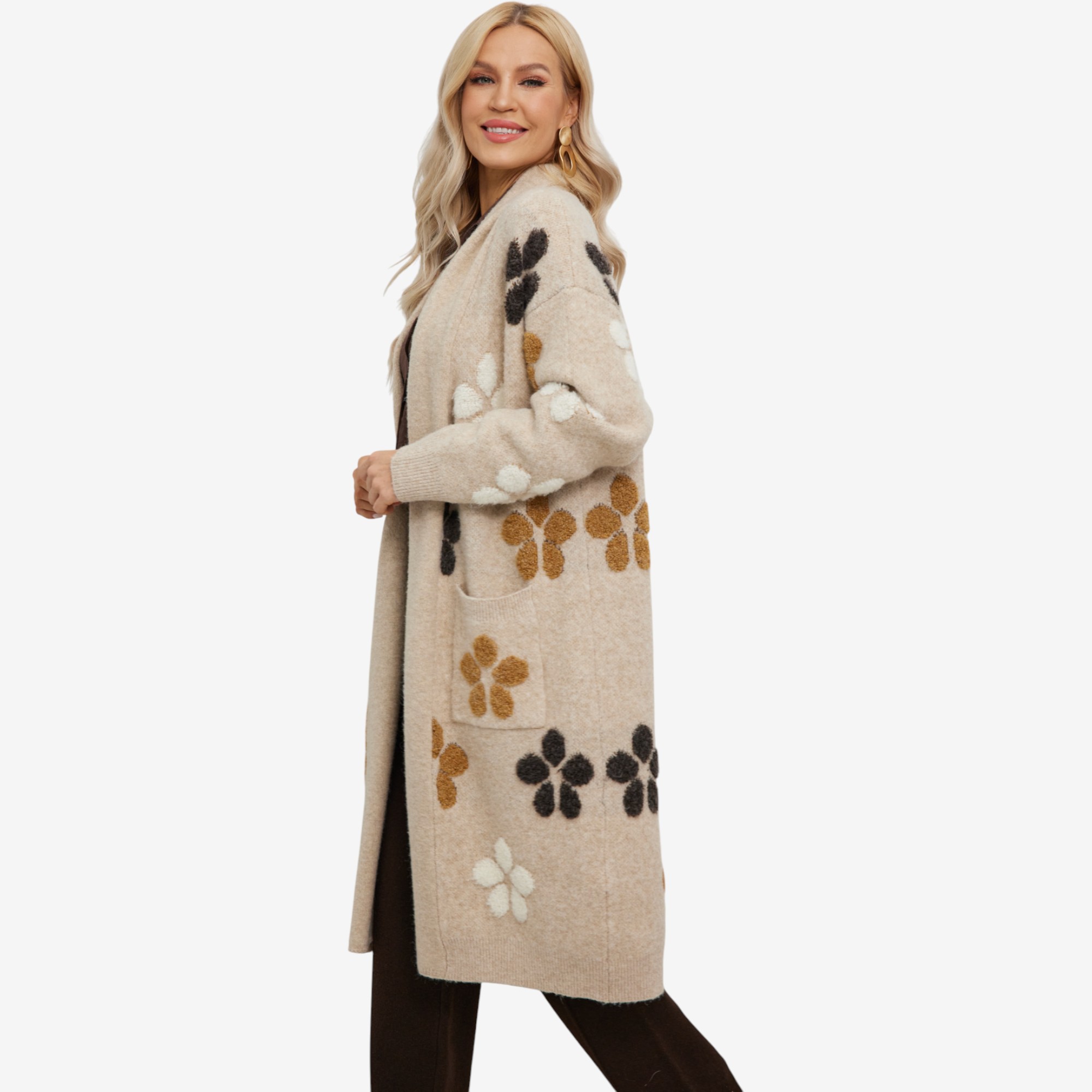 Orange Fashion Village 3D Tuffed Jacquard Cardigan - TSC.ca