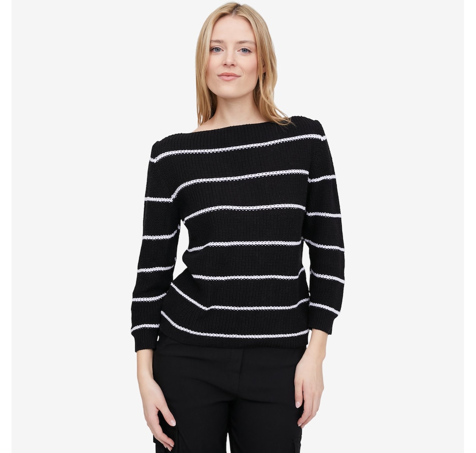 Image 104679_BLK.jpg, Product 104-679 / Price $75.00, M Made in Italy Knit Striped Boat Neck Sweater from M Made in Italy on TSC.ca's Fashion department
