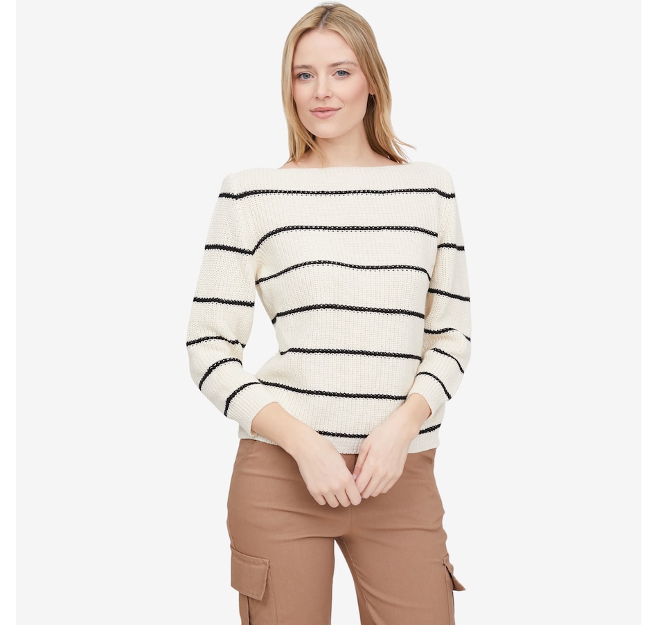Image 104679_OWH.jpg, Product 104-679 / Price $75.00, M Made in Italy Knit Striped Boat Neck Sweater from M Made in Italy on TSC.ca's Fashion department