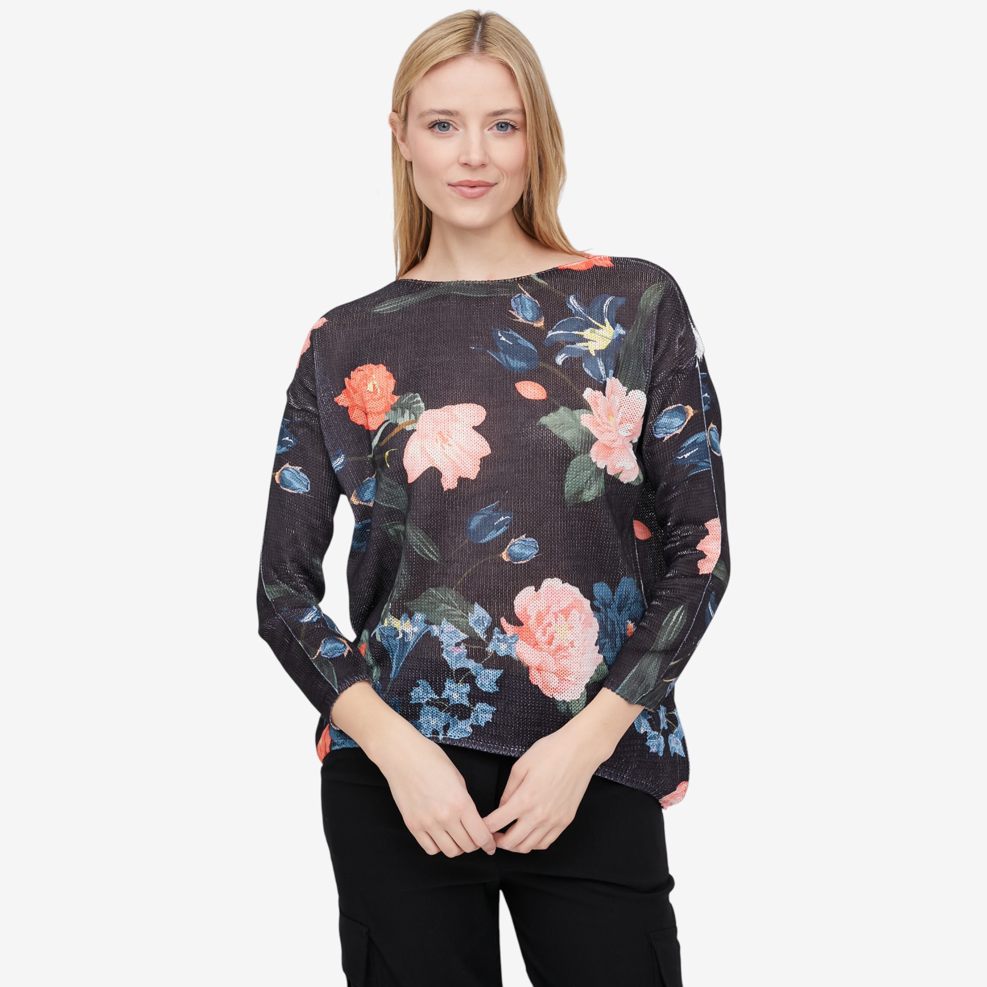 M Made in Italy Floral Printed Knit Boat Neck Sweater - TSC.ca