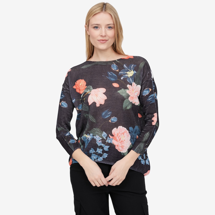 Image 104686_BKBSM.jpg, Product 104-686 / Price $44.88, M Made in Italy Floral Printed Knit Boat Neck Sweater from M Made in Italy on TSC.ca's Fashion department