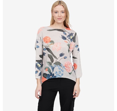 M Made in Italy Floral Printed Knit Boat Neck Sweater