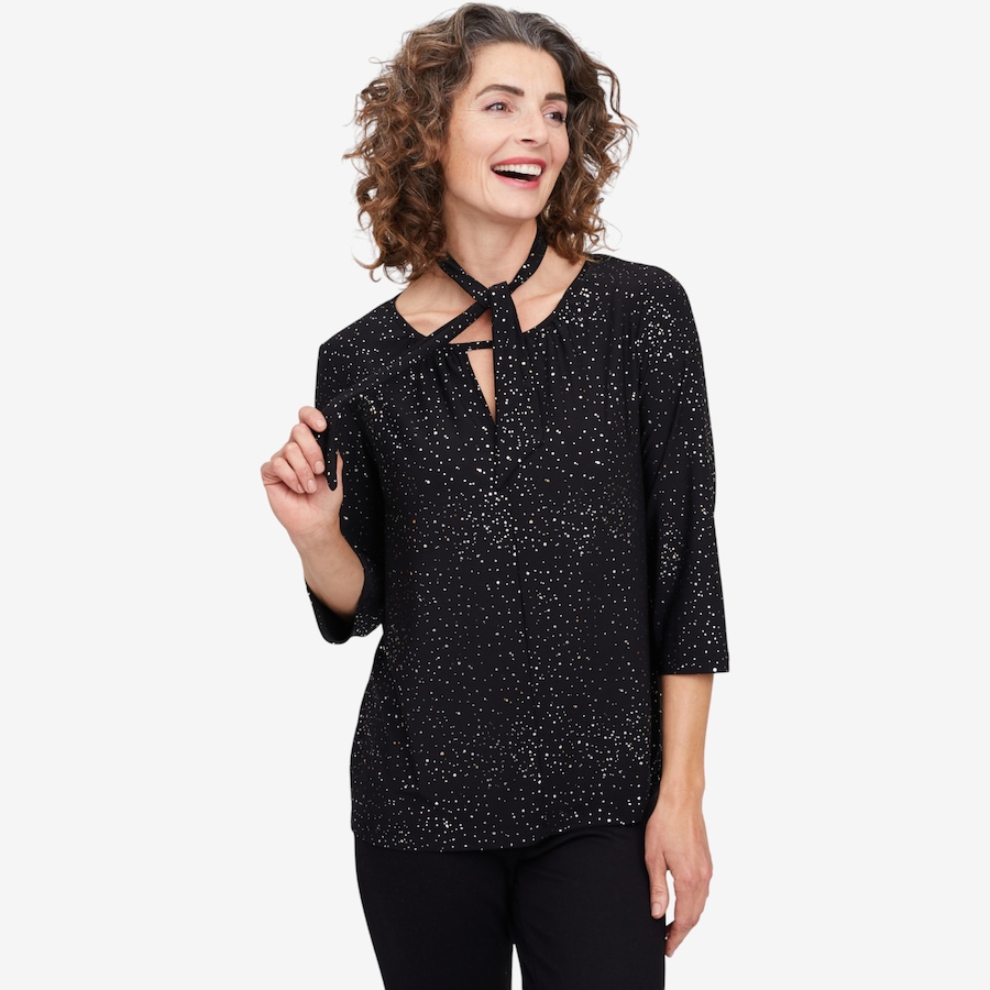 Image 104691_ALTMORE1.jpg, Product 104-691 / Price $19.33, Kim & Co. Foil Brazil Knit 3/4 Sleeve Keyhole Top with Bonus Tie/Bandana from Kim & Co. on TSC.ca's Fashion department
