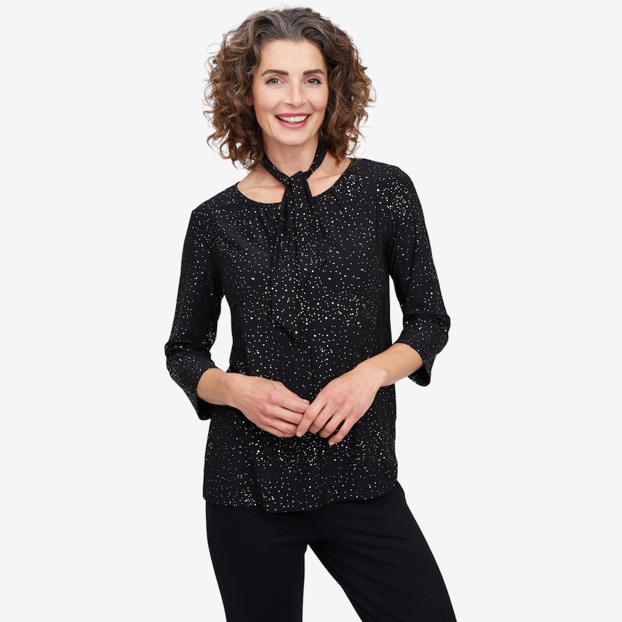 Image 104691_ALTMORE2.jpg, Product 104-691 / Price $19.33, Kim & Co. Foil Brazil Knit 3/4 Sleeve Keyhole Top with Bonus Tie/Bandana from Kim & Co. on TSC.ca's Fashion department