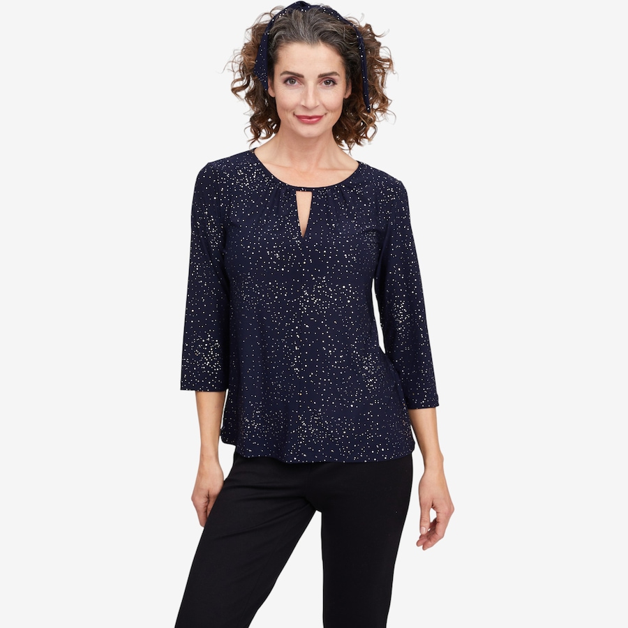 Image 104691_ALTMORE3.jpg, Product 104-691 / Price $19.33, Kim & Co. Foil Brazil Knit 3/4 Sleeve Keyhole Top with Bonus Tie/Bandana from Kim & Co. on TSC.ca's Fashion department