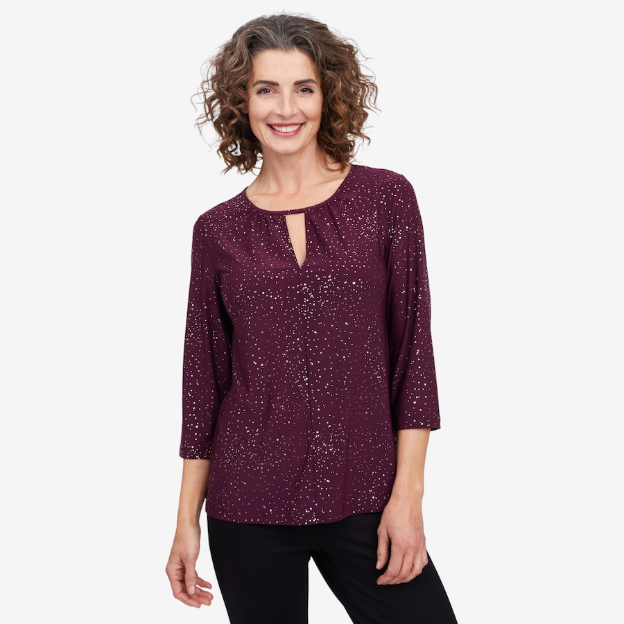 Image 104691_ALTMORE6.jpg, Product 104-691 / Price $19.33, Kim & Co. Foil Brazil Knit 3/4 Sleeve Keyhole Top with Bonus Tie/Bandana from Kim & Co. on TSC.ca's Fashion department