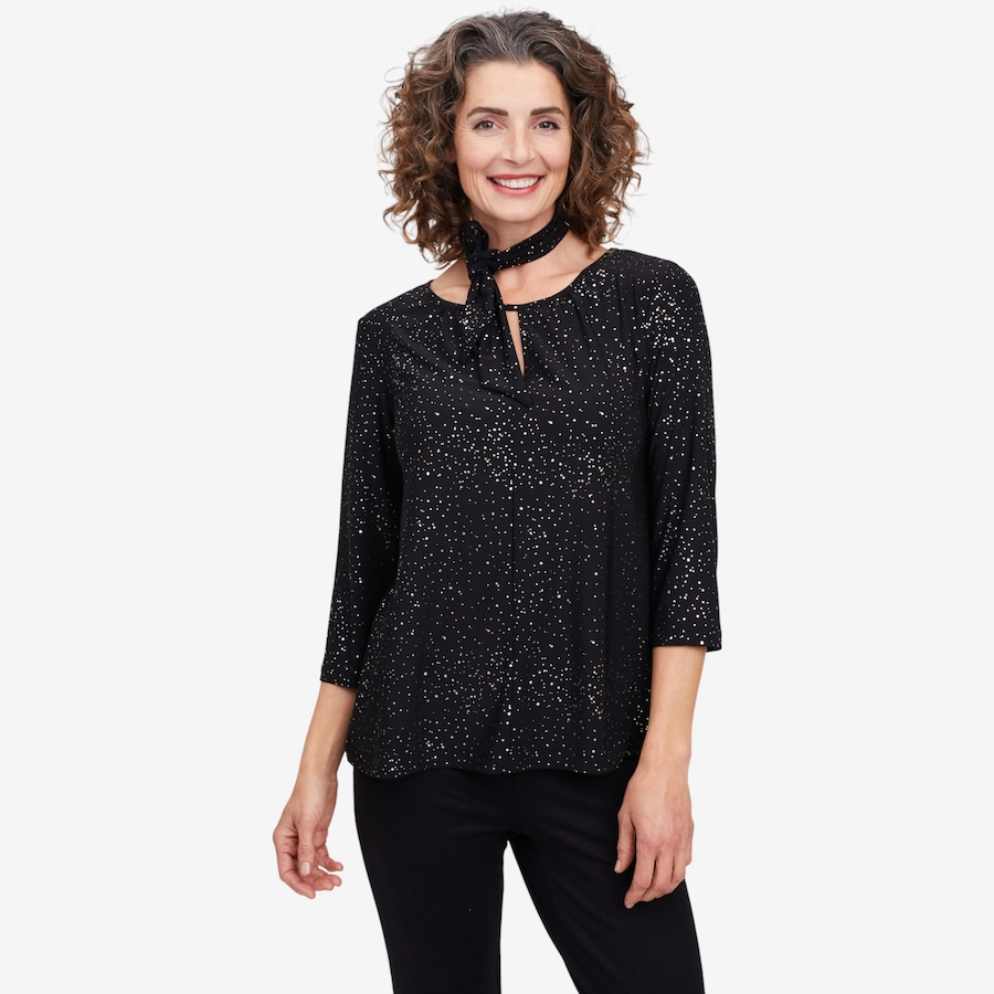 Image 104691_BLK.jpg, Product 104-691 / Price $19.33, Kim & Co. Foil Brazil Knit 3/4 Sleeve Keyhole Top with Bonus Tie/Bandana from Kim & Co. on TSC.ca's Fashion department