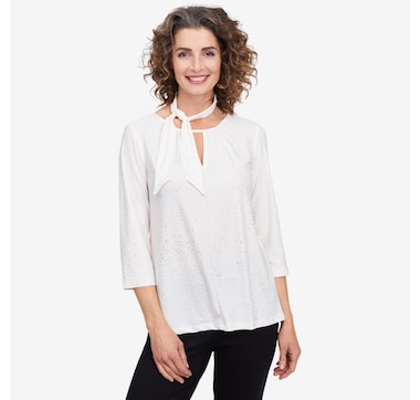 Kim &amp; Co. Foil Brazil Knit 3/4 Sleeve Keyhole Top with Bonus Tie/Bandana