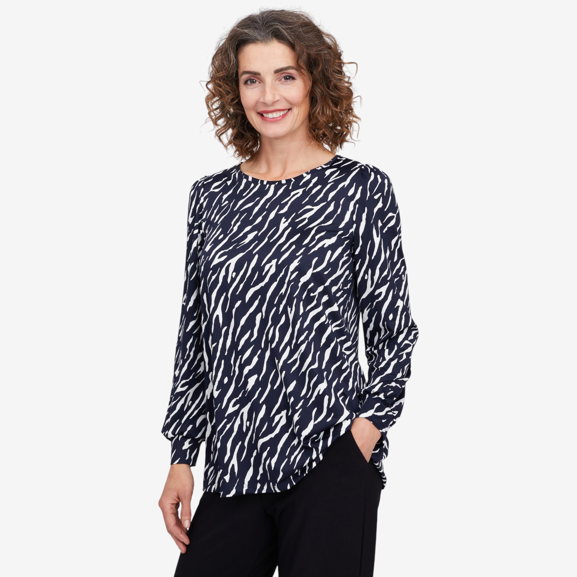 Kim & Co. Printed Brazil Knit Long Blouson Sleeve Tunic - TSC.ca