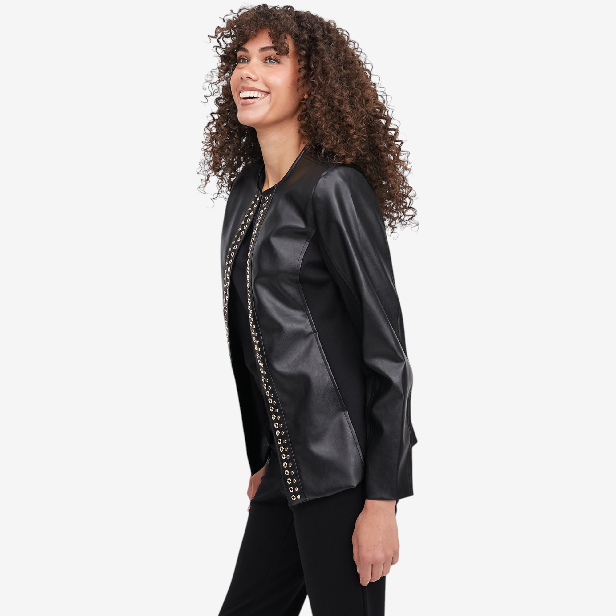 Jhoan Sebastian Grey Spring Faux Leather Jacket with Knit Combo