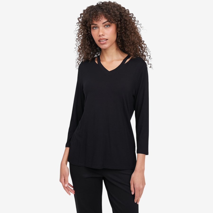 Image 104716_BLK.jpg, Product 104-716 / Price $49.88, Jhoan Sebastian Grey V-Neck Top with Cut-Out Detail from Jhoan Sebastian Grey on TSC.ca's Fashion department