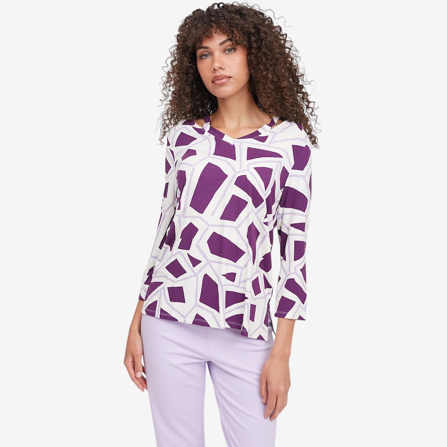 Image 104716_GPECO.jpg, Product 104-716 / Price $49.88, Jhoan Sebastian Grey V-Neck Top with Cut-Out Detail from Jhoan Sebastian Grey on TSC.ca's Fashion department