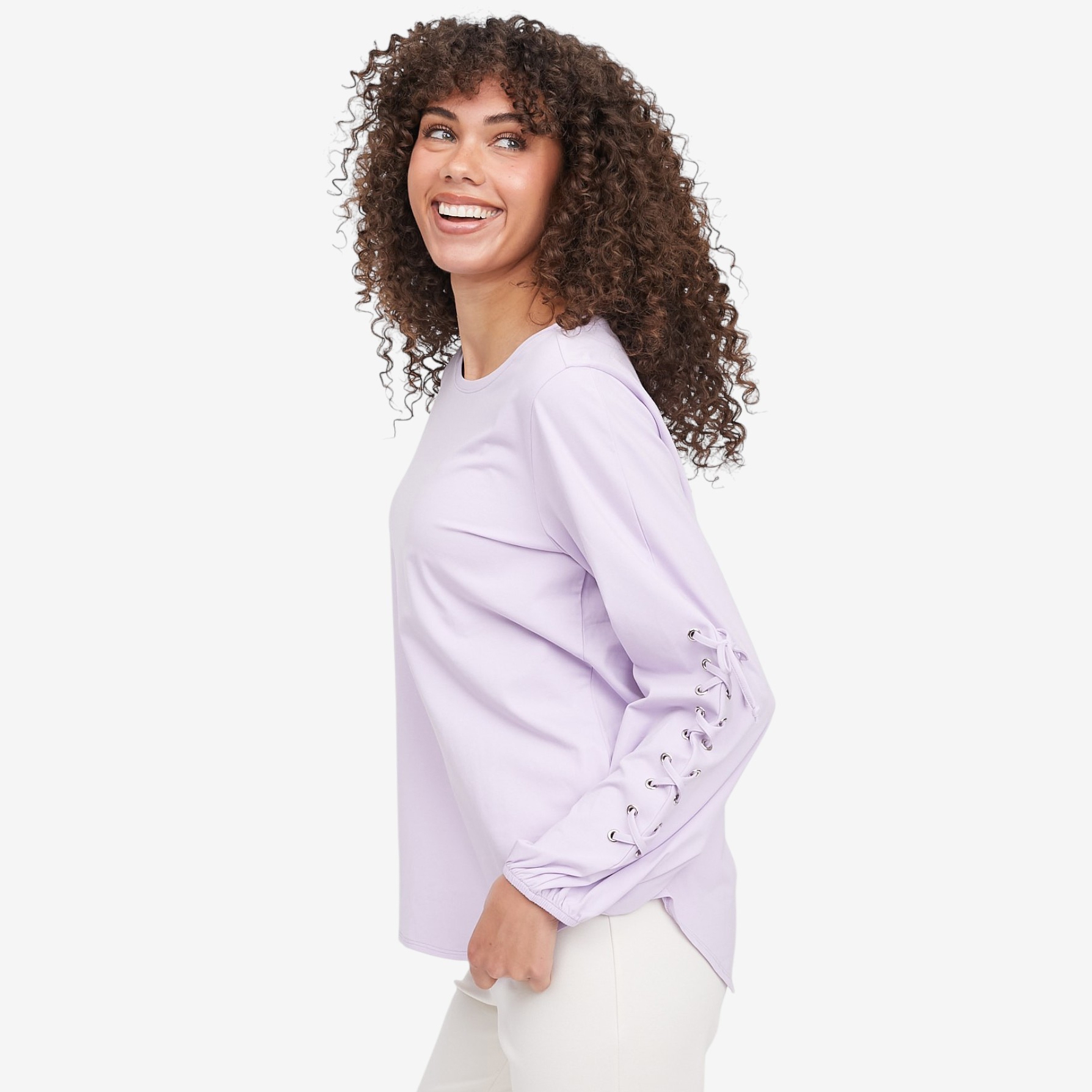 Jhoan Sebastian Grey Knit Top with Lace-Up Sleeve Detail - TSC.ca