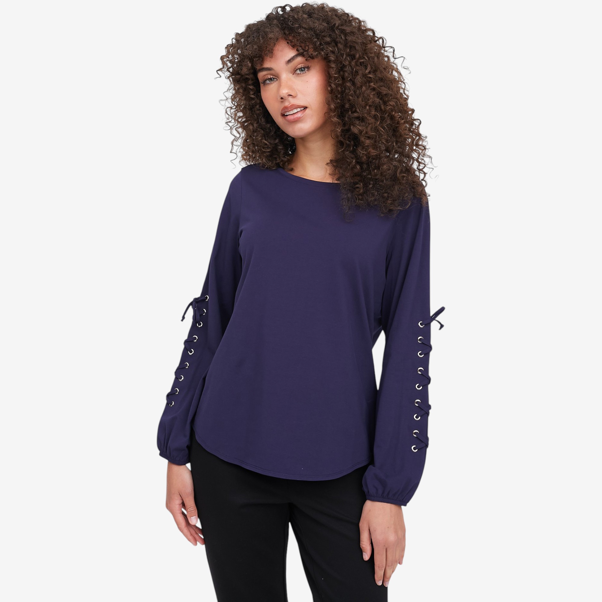トップス A Jhoan Sebastian Grey Knit Top with Lace-Up Sleeve Detail - TSC.ca