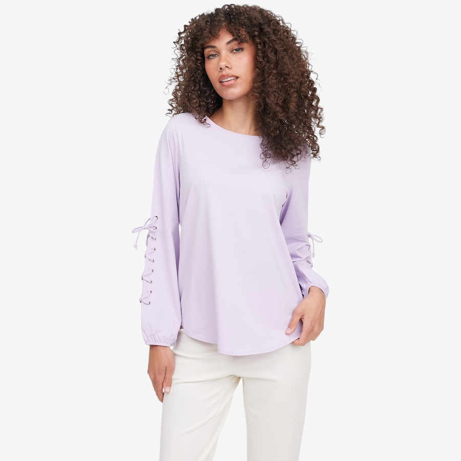 Jhoan Sebastian Grey Knit Top with Lace-Up Sleeve Detail - TSC.ca