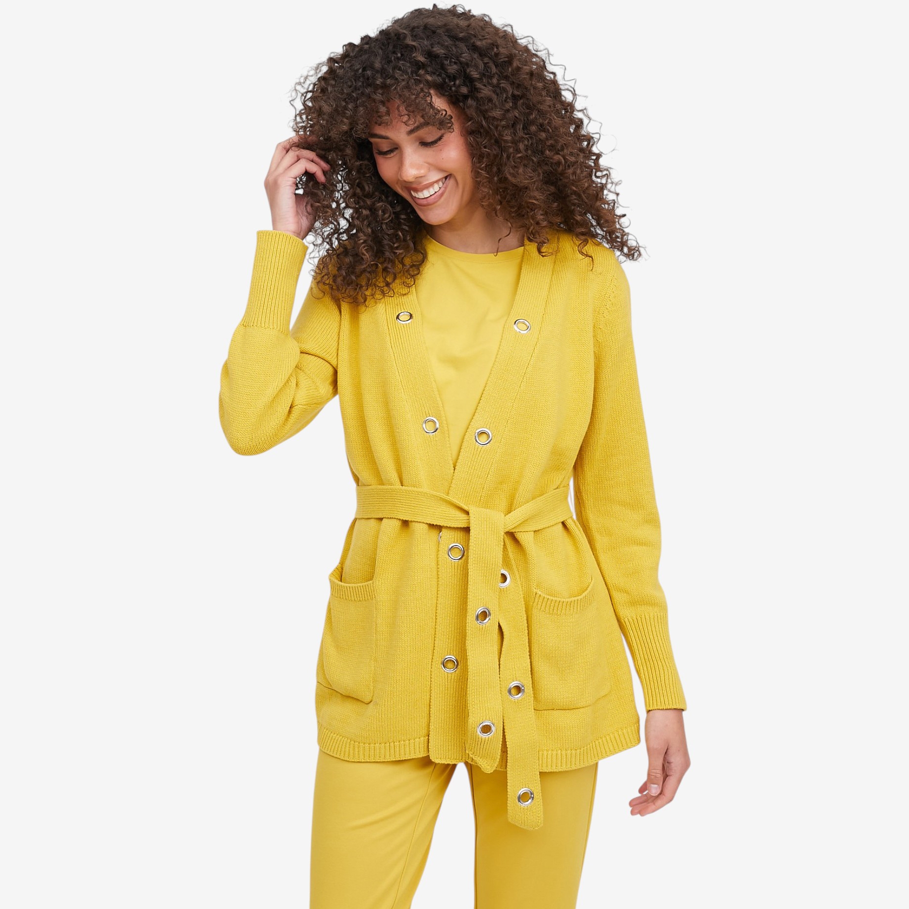 Jhoan Sebastian Grey Spring Grommet Cardigan with Belt - TSC.ca