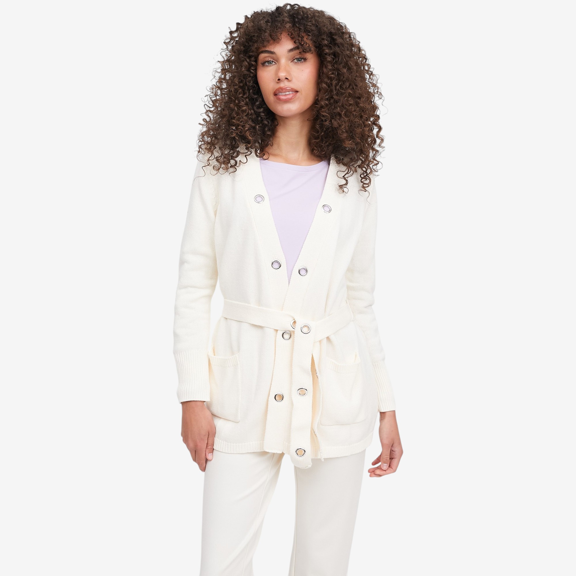 Jhoan Sebastian Grey Spring Grommet Cardigan with Belt - TSC.ca