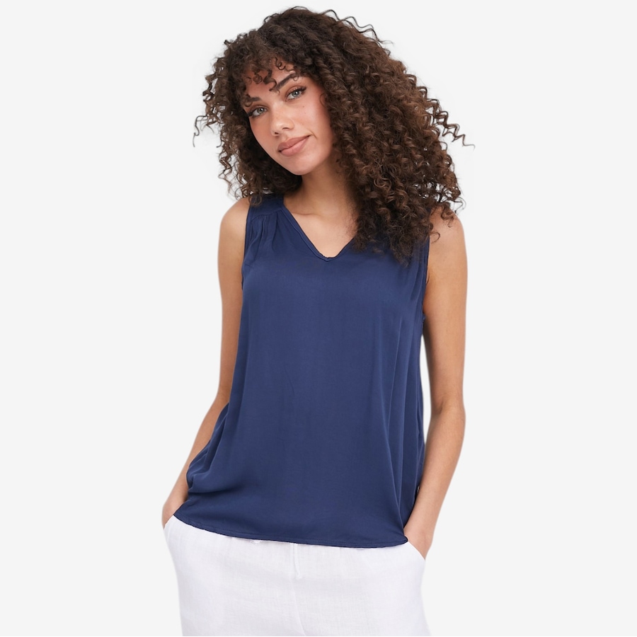 Image 104765_NVY.jpg, Product 104-765 / Price $24.88, M Made In Italy V-Neck Sleeveless Top with High-Low Hemline from M Made in Italy on TSC.ca's Fashion department