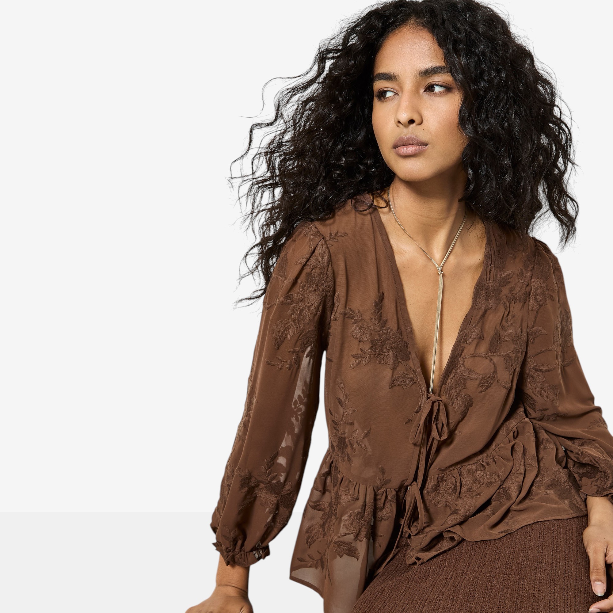 Apricot Embroidered Chiffon Peplum Top - TSC.ca