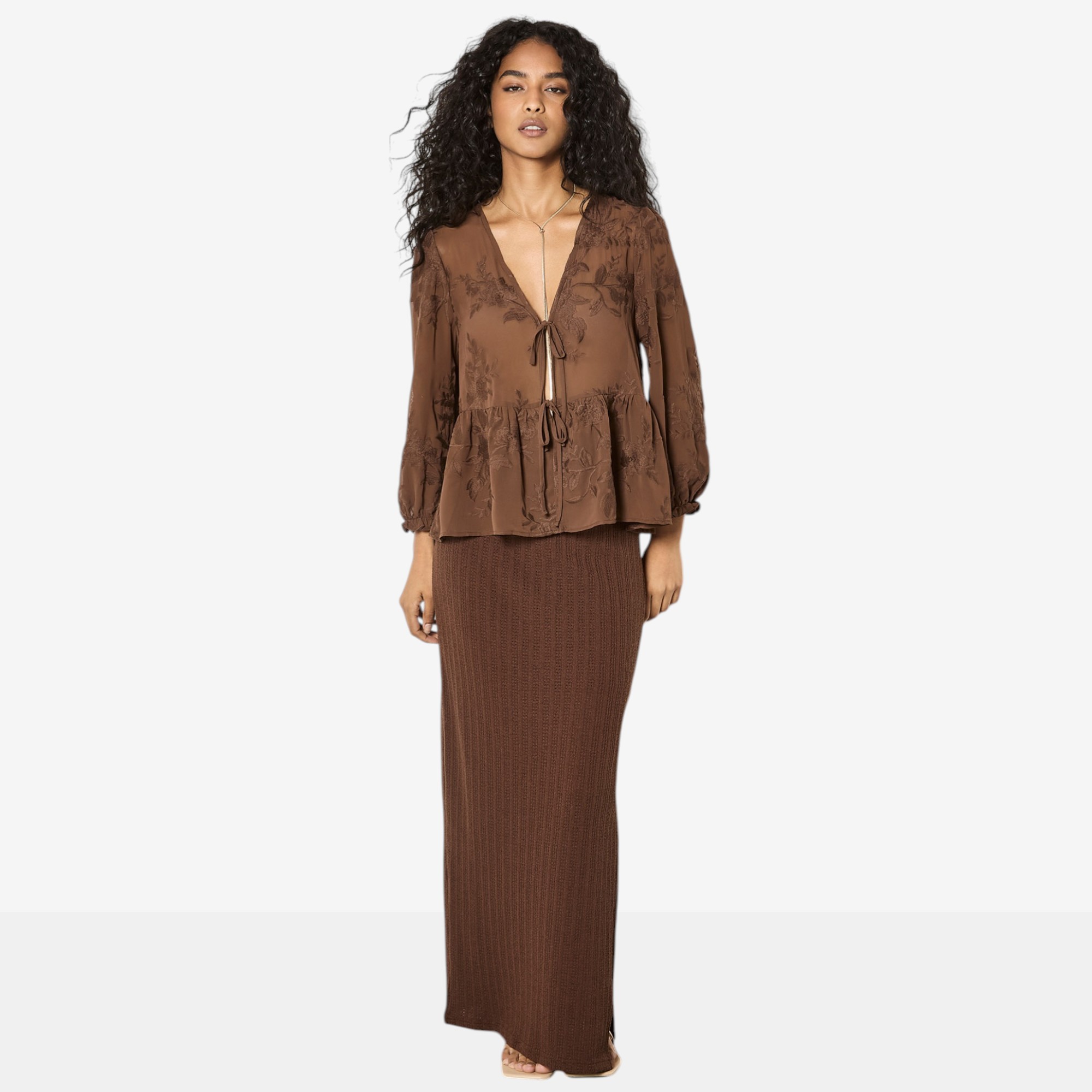 Apricot Embroidered Chiffon Peplum Top - TSC.ca