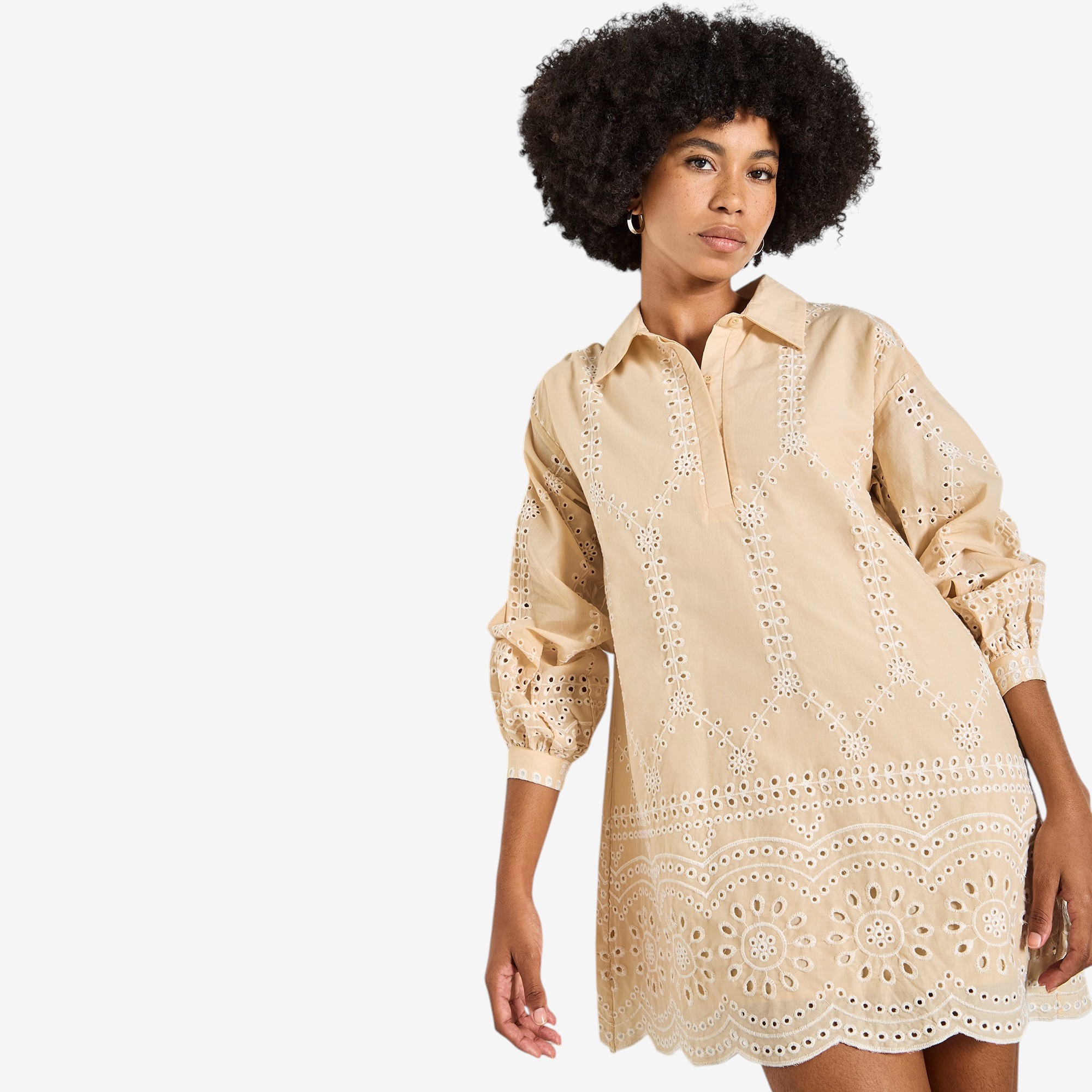 Apricot Contrast Broderie Shirt Dress - TSC.ca