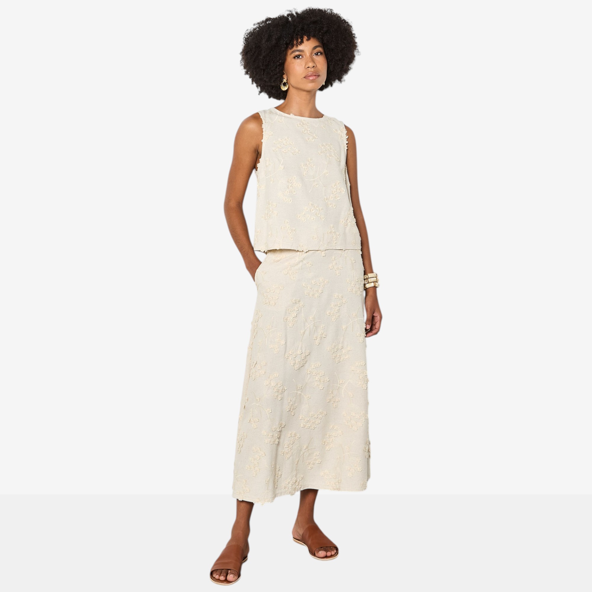 Apricot Dandelion Embroidered Linen Top - TSC.ca